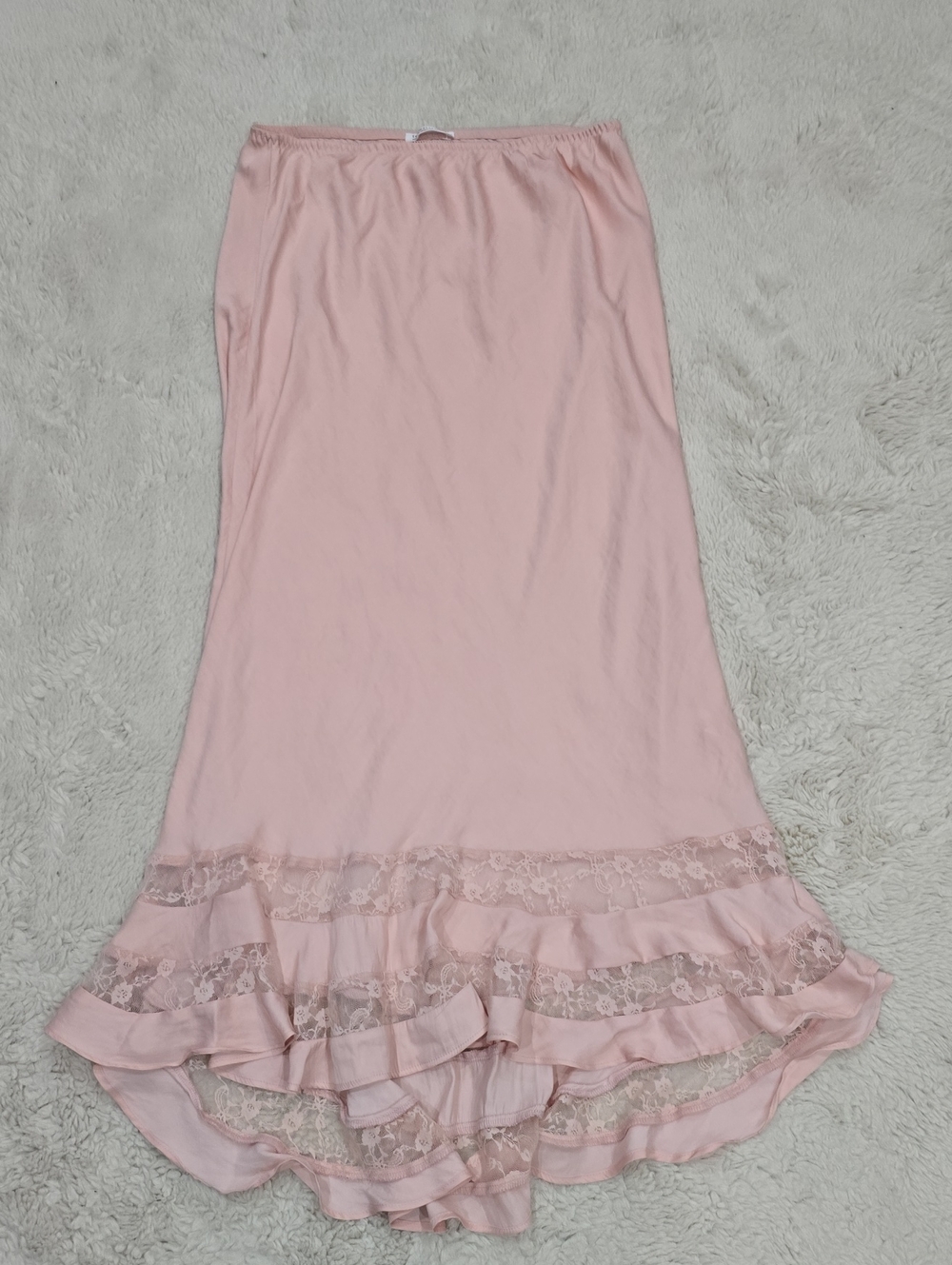 Soft Pink Lace-Trim High-Low Maxi Skirt